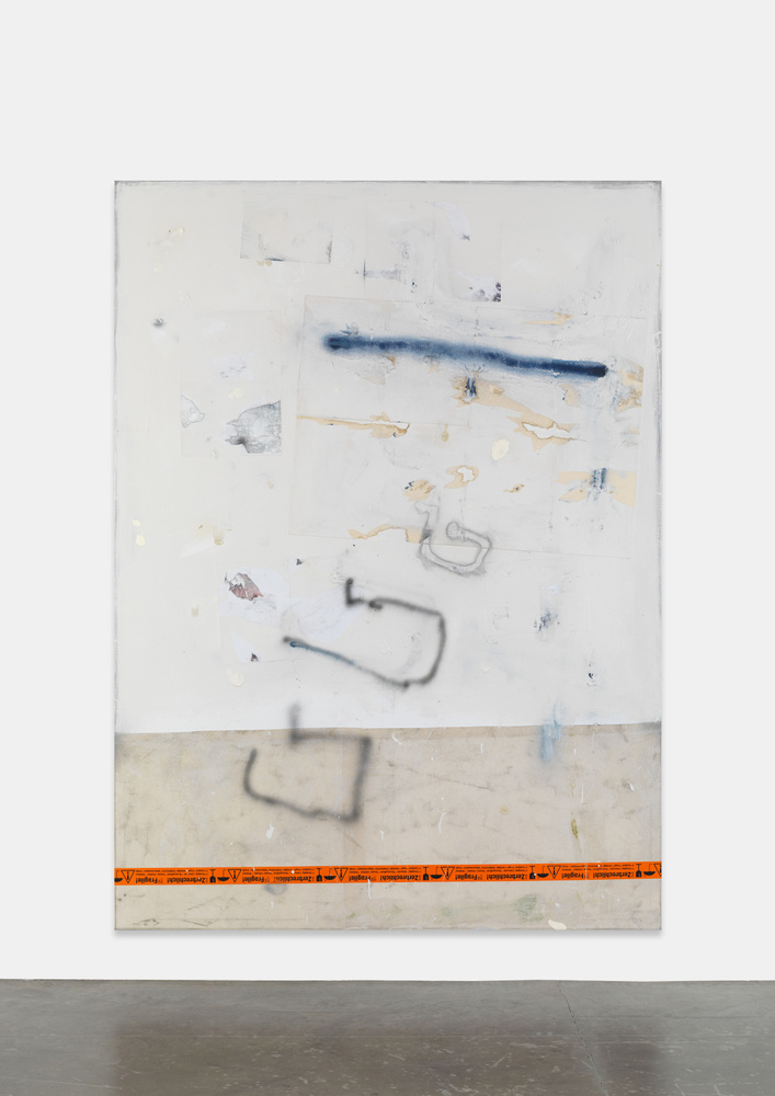 17-David-Ostrowski-F-Wie-man-aus-einer-Affre-gleich-zwei-macht-2012-oil-lacquer-cotton-paper-and-tape-on-canvas-220-x-160-cm